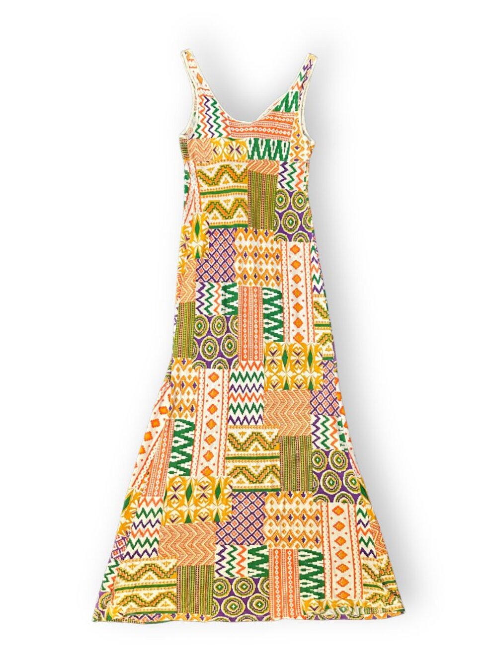 Vintage 70s Patchwork Print Lace-Up Maxi Dress - Size S - Picture 3 of 6